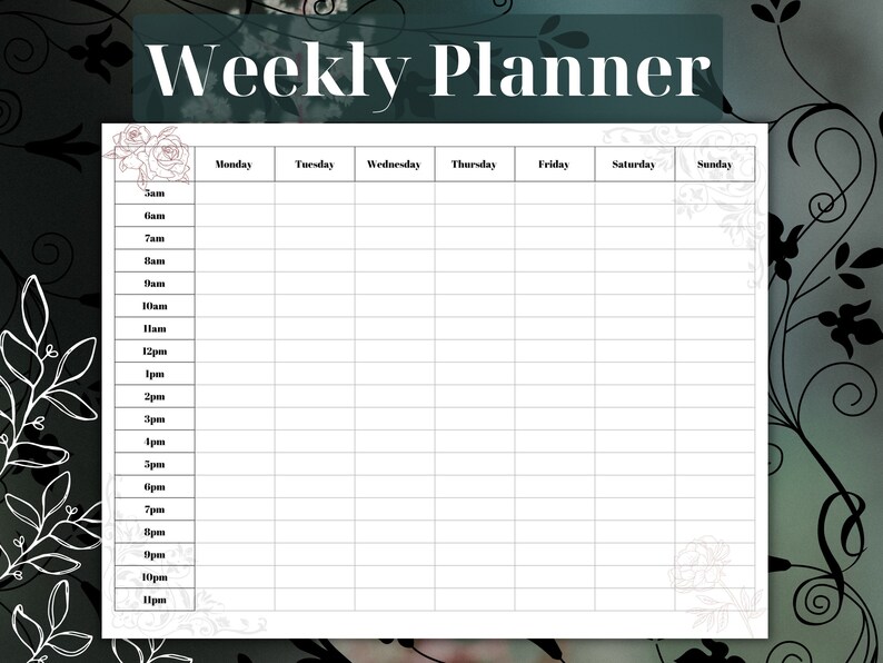minimalist digitalprintable weekly planner vintage rose etsy