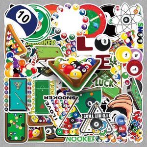 50Pcs/set Eight-Ball Pool Stickers Pack,Snooker Competition Stickers,Christmas Favors,DIY Creative Waterproof Notebook Skateboard Stickers