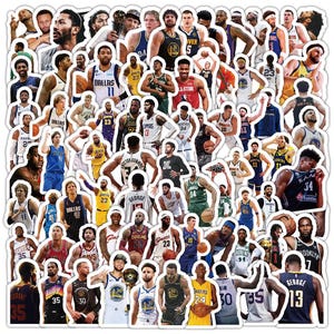 Paquete de 100 pegatinas de superestrellas del baloncesto, populares estrellas del baloncesto, recuerdos para fanáticos del baloncesto para fiestas infantiles, pegatinas creativas para cuadernos DIY