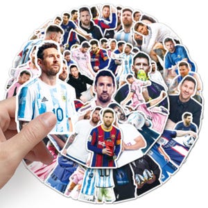 Confezione da 50 adesivi della superstar del calcio argentino Messi, bomboniere natalizie, adesivi sportivi di calcio, adesivi creativi fai da te impermeabili