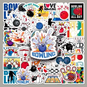 50Pcs/set Bowling Sports Stickers Pack,Cartoon Bowling Stickers,Christmas Favors,DIY Creative Stickers,Waterproof Trunk Notebook Stickers