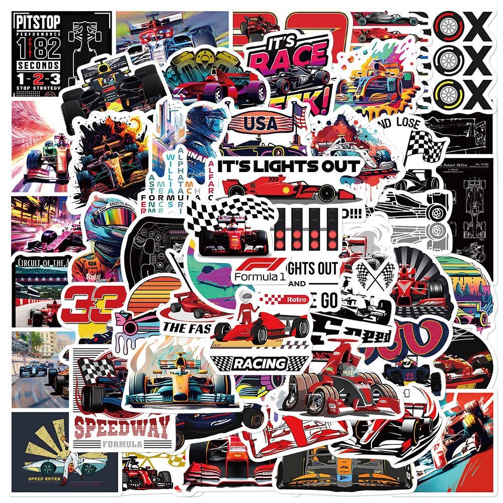 F1 Racing Car Stickers: 50 Pcs Vinyl Waterproof Decals - Etsy Australia