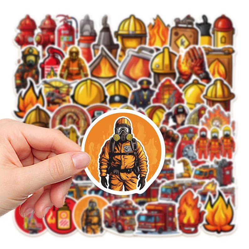 Fire Stickers Cartoon Firefighter Stickers: Waterproof Vinyl Decals for Laptop ...