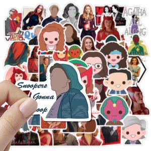 May include: A collection of colorful stickers featuring characters from a television show. The stickers include various portraits and cartoon illustrations. One sticker has the text "Snoopers Gonna snoop".