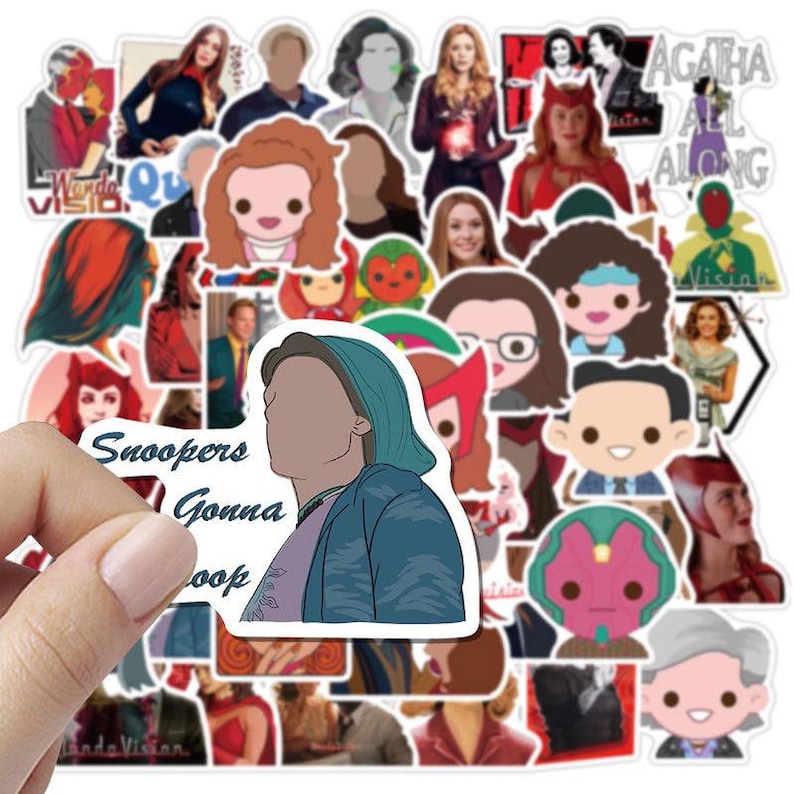 May include: A collection of colorful stickers featuring characters from a television show. The stickers include various portraits and cartoon illustrations. One sticker has the text "Snoopers Gonna snoop".