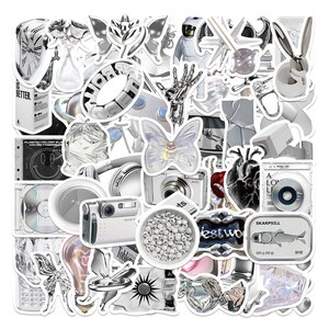 Paquete de 66 pegatinas minimalistas de la serie Silver, pegatinas creativas para hacer tú mismo, pegatinas impermeables personalizadas, pegatinas para el maletero, el cuaderno y el monopatín