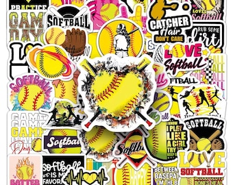 Softball Stickers Pack: DIY Creative Waterproof Vinyl Decals for Laptop, Skateboard，Party（50Pcs/set）