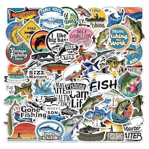 50Pcs/set Outdoor Fishing Stickers Pack,Cartoon Stickers,Fishing Enthusiast Stickers,DIY Creative Waterproof Notebook Skateboard Stickers