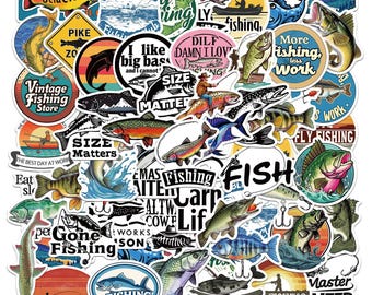 Paquete de pegatinas de pesca: vinilos impermeables para portátil y patineta (50 unidades/juego)