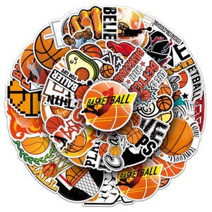 50/100Pcs Basketball Stickers Pack,Basketball Sports Stickers,Basketball Enthusiast Stickers,DIY  Waterproof Notebook Skateboard Stickers
