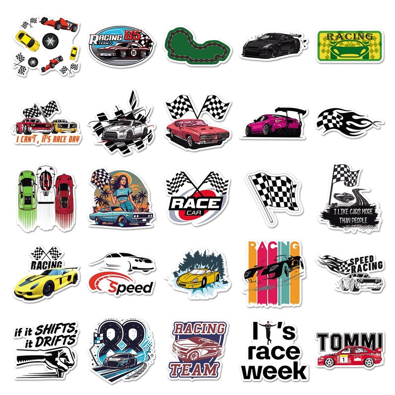 Racing Car Stickers: Waterproof Vinyl Decals, 50 Pcs - Etsy