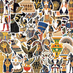 50Pcs/set Ancient Egyptian Stickers，Retro Egyptian Style Stickers Pack,Mummy Stickers，DIY Creative Waterproof Notebook Skateboard Stickers