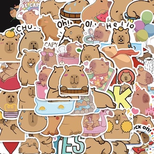 50Pcs/Set Cute Cartoon Capybara Stickers Pack, DIY Creative Stickers,Kids Favors, Personalized Waterproof Trunk Notebook Skateboard Stickers