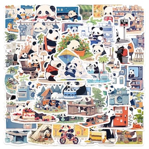 50Pcs/Set Cute Cartoon Panda Stickers Pack, DIY Creative Stickers,Kids Favors, Personalized Waterproof Trunk Notebook Skateboard Stickers