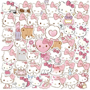 50/66/90Pcs Cartoon Cute Kitty Cat Stickers Pack, Kids Party Favors, DIY Creative Stickers, Waterproof Notebook Skateboard Stickers