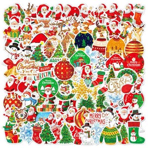 50/100Pcs Merry Christmas Stickers Pack, Kids Party Favors, Cartoon Santa Stickers, Skateboard Stickers,  Laptop Decal，Waterproof sticker