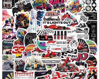 50Pcs/Set F1 Racing Car Stickers Pack, DIY Creative Stickers,F1 Fans&#39; Favorite, Waterproof Stickers，Trunk Notebook Skateboard Stickers