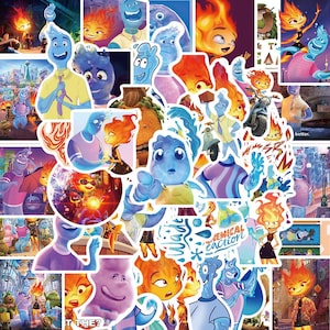 50Pcs/set Cartoon Animation Elemental Stickers Pack, Animated movie Stickers,Christmas Favors,Waterproof DIY Creative Notebook Stickers