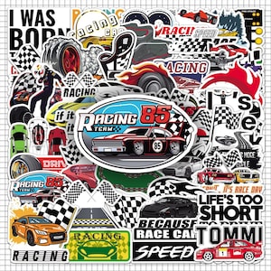 50Pcs/set Racing Car Stickers Pack,Sports Car Stickers,Racing Competition Stickers,DIY Creative Waterproof Notebook Skateboard Stickers