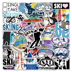 50Pcs/set Skiing Stickers Pack, Skiing Enthusiast Stickers,Extreme Sports Stickers, DIY Creative Waterproof Notebook Skateboard Stickers