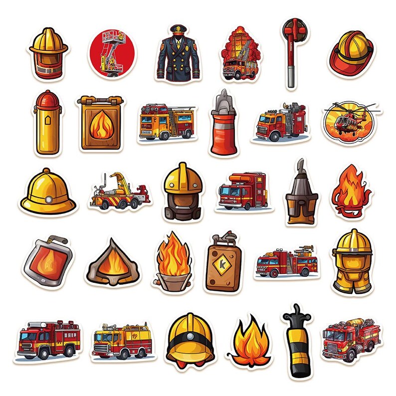 Fire Stickers Cartoon Firefighter Stickers: Waterproof Vinyl Decals for Laptop ...