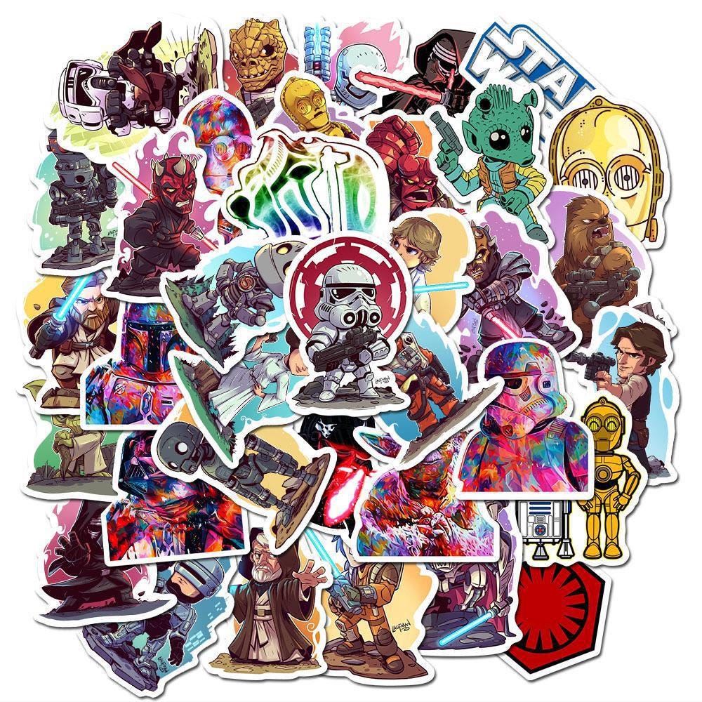 50/100Pcs Classic Movie Star Wars Stickers Pack, Cartoon Science Fiction Stickers ,Christmas Favors,Waterproof DIY Trunk Notebook Stickers
