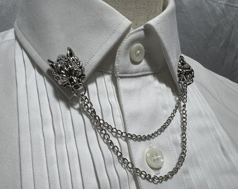 Handmade Alloy Wolf Head Brooch: Trendy Shirt Collar Accessory