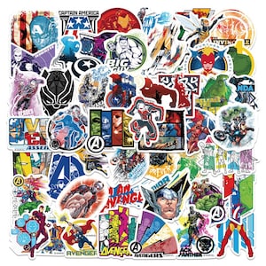 50/100Pcs Cartoon Iron Man Captain America Avengers Stickers Pack, Kids Party Favors, DIY Creative Waterproof Notebook Skateboard Stickers