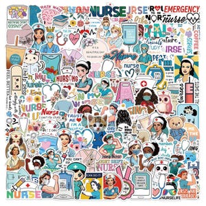 Paquete de 100 pegatinas de enfermera y doctor, resistentes, de dibujos animados, para Navidad, impermeables, creativas, para cuadernos.