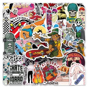 50Pcs/set Skateboard Sports Stickers Pack, Skateboard Enthusiast Stickers,DIY Creative Cartoon Waterproof Trunk Notebook Skateboard Stickers
