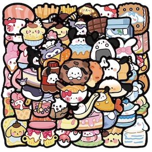 55 stks/set anime cartoon voedsel stickerspakket, stickers schattige katten honden, doe-het-zelf creatieve stickers, kofferbak notebookstickers, kerstcadeaus voor kinderen
