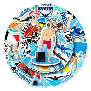 50Pcs/set Swimming Stickers Pack,Swimming Exercise Stickers,Swimming Enthusiast Stickers,Creative Waterproof Notebook Skateboard Stickers