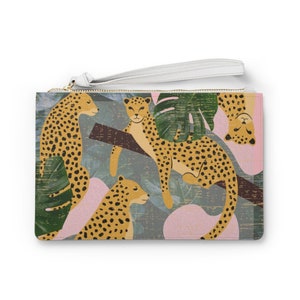 Cat Lady Clutch Bag, Cheetah Print Purse, Big Cats, Animal Print Accessories, Women&#39;s Handbag, Purse, Makeup Bag, Unique Gifts for Her