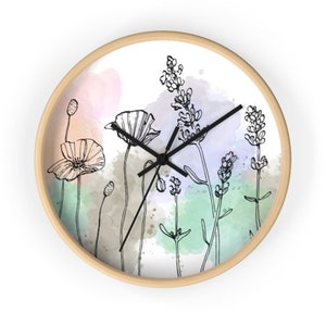 Watercolor Florals Decorative Wall Clock, Garden Decor, Wooden Clock, Wall Clock, Flower Home Decor, Floral Art, Accent Clock, Unique Gifts