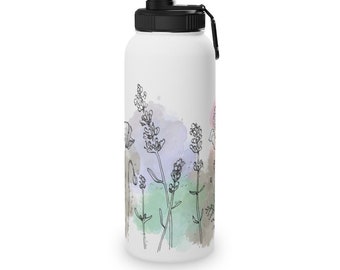 Watercolor Floral Stainless Steel Water Bottle with Sports Lid, Multiple Sizes, Water Bottle, Floral Tumbler, Drinkware, Floral Print Drink