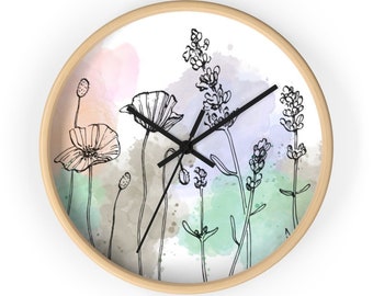 Aquarell Blumen Dekorative Wanduhr, Garten Deko, Holzuhr, Wanduhr, Blume Home Dekor, Floral Art, Akzent Uhr, Einzigartige Geschenke