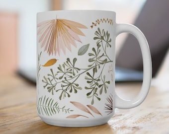Ramitas delicadas, taza de gran tamaño con patrón floral, 15 oz, 20 oz, bebedor de café, taza de café, regalos para ella, regalo de compañero de trabajo, regalo de oficina, taza linda