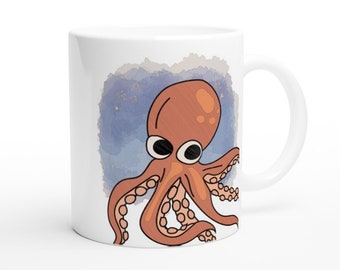 Marcellus the Octopus Mug, Beautiful Sea Life Design, Original Graphic Art, Watercolor, for Coffee, Tea, and More!