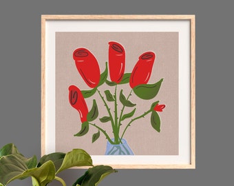 Abstract Rose, Hand Painted Graphic Art Print, Floral Wall Art for Home or Office, Colorful Wall Art, Flower Painting