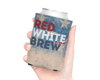 Red White and Brew, Patriotic Can Cooler, Patriotic Koozie, Fourth of July Beer Koozie, American Flag Can Cooler, vintage Can Koozie