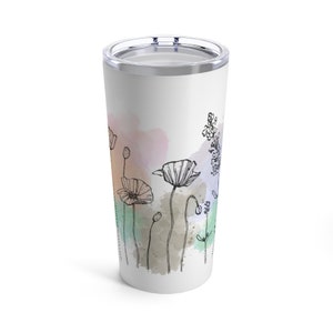 Watercolor Florals 20oz Stainless Steel, Vacuum-Insulated Tumbler, Beautiful Floral Print Coffee To-Go Mug, Insulated Beverage Cup