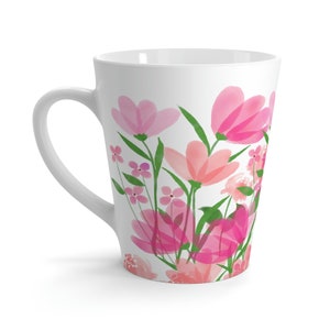 Springtime Sippin&#39; Latte Mug, Floral Ceramic Coffee Mug, Flower Coffee Cup, Watercolor Flowers, Spring Mug, Gift for Wife, Gift for Mom