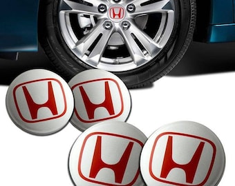 4x Honda Aleación Centro De Rueda Caps insignias 68mm Rojo Plata Accord Crv Civic Tipo R 
