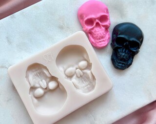 Molde Caveira Halloween 3D - Silicone Alimentício Para Chocolate E Doces