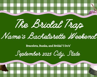 Camp Bachelorette Itinerary Template – Editable Canva Template | “The Bridal Trap” Weekend Info Spreadsheet