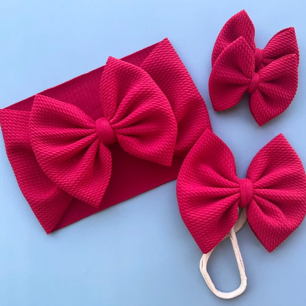 RED headwrap | red nylon bow | red clip bow | red piggies | regular | messy