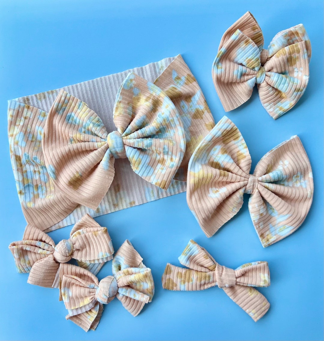 PEACH BLUE FLORAL Headwrap Floral Nylon Bow Floral Clip Bow Floral ...
