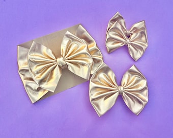 GOLD METALLIC headwrap | gold metallic nylon | gold metallic clip | gold metallic piggies | regular | messy