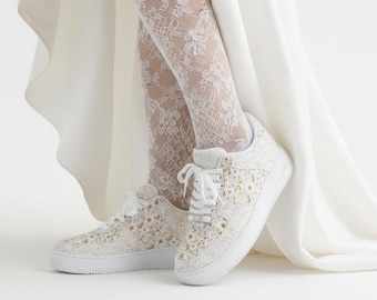 Zapatillas de boda con estampado bordado: zapatos de novia blancos para novia y damas de honor