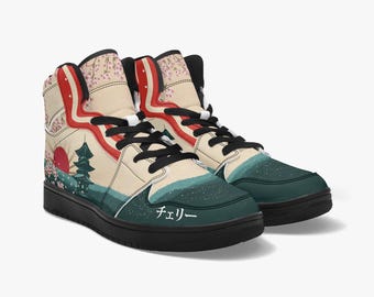 Cherry Blossom High-Top Sneakers – Japanese-Inspired Design with a Serene and Stylish Look